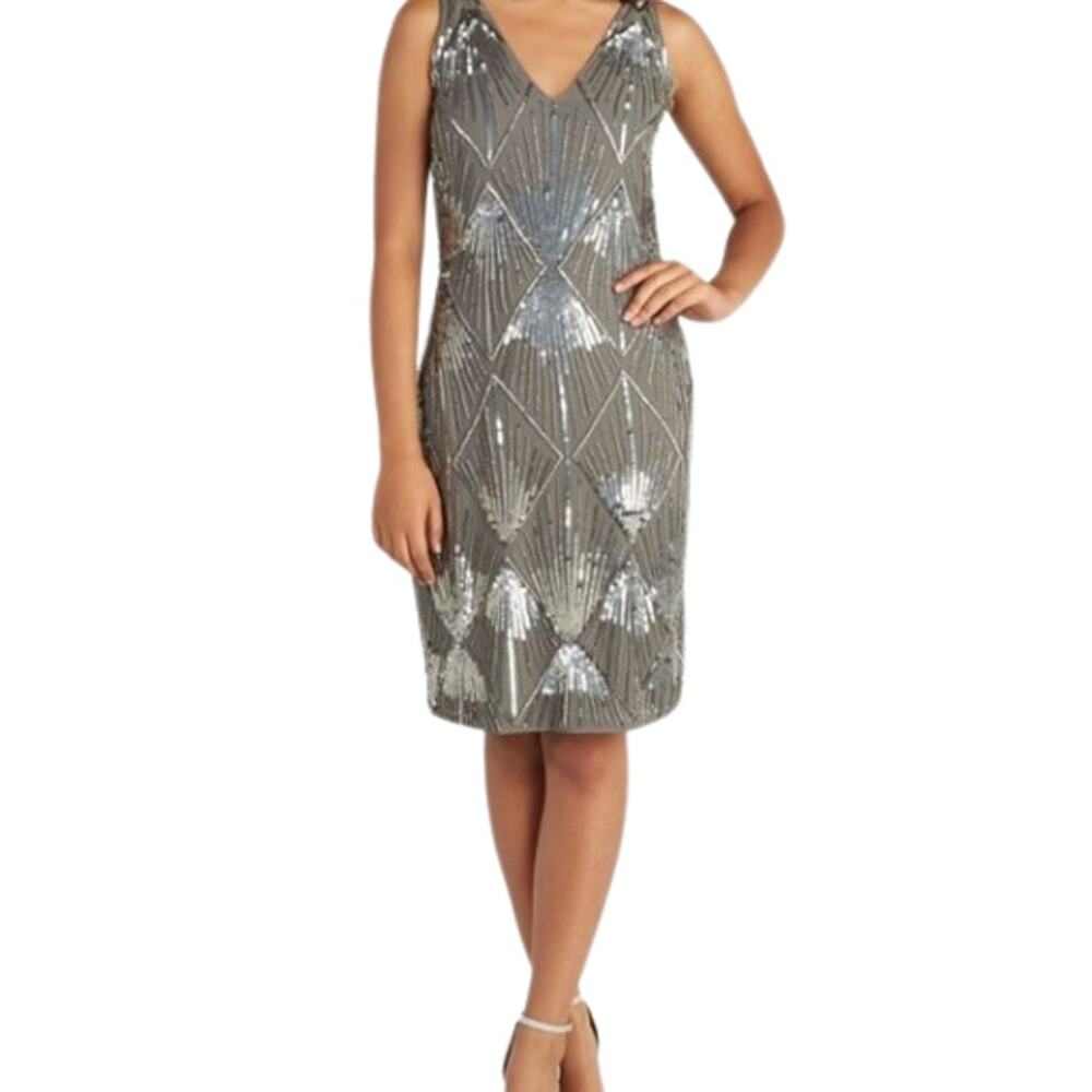 NWT Marina Dresses Modcloth Dreamy Gleaming Gatsby Dress Size 4 Gray Silver